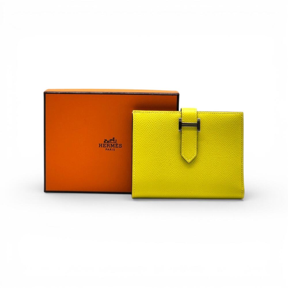 Hermes Bearn Compact Epsom Leather Wallet Yellow Palladium Hardware - NWB